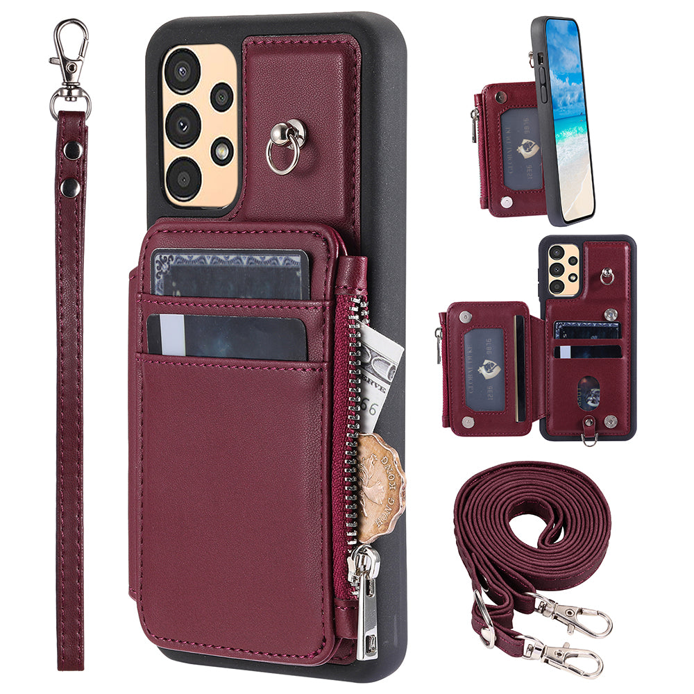 009 For Samsung Galaxy A13 4G 5G RFID Blocking Zipper Wallet Case PU Leather Coated TPU Kickstand Phone Cover with Straps 009 For Samsung Galaxy A13 4G 5G RFID Blocking Zipper Wallet Case PU Leather Coated TPU Kickstand Phone Cover with Straps